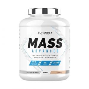 Superset Nutrition - Mass Advanced (2,5kg) - Gainer - Favorise le gain de masse musculaire et la récupération, apport important en calories + Vitamines - Énergie et digestion améliorées - Cookies (FITADIUM, neuf)