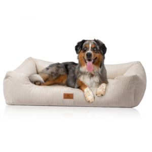 Knuffelwuff Panier pour Chien en Velours côtelé Aspect tissé Main Olivia XXL 120 x 85cm Crème - Housse Amovible - Lavable - pour Grands, Moyens et Petits Chiens (Knuffelwuff, neuf)
