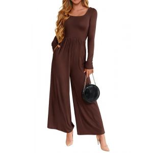 Sukiglam Combinaison Femme Manches Longues col Carr&eacute; Casual Jumpsuit Jambe Large Slim Combinaisons Pantalon avec Poches Jumpsuits Chic et &Eacute;l&eacute;gant Une Pi&egrave;ces &Eacute;lasticit&eacute; Romper Printemps Automne Tenue (Sukiglam Store, neuf)