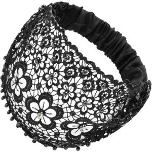 Bandeau large en dentelle &agrave; perles creuses motif fleur de prunier, bandeau extensible en maille florale, accessoire cheveux tendance et d&eacute;contract&eacute; pour femme (guangzhoulianglinyangdianzishangwuyouxiangongsi, neuf)