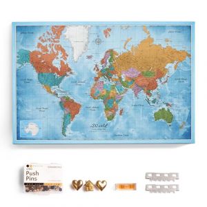 Carte du monde en toile avec tableau d'affichage en li&egrave;ge - Labels en anglais - D&eacute;coration murale d&eacute;corative pour toutes les pi&egrave;ces - Tableaux sur toile (150x100 cm, Motif 21) (canvascale_maps, neuf)