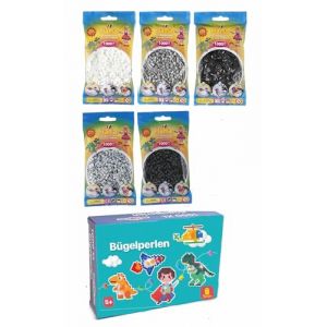 Hama Midi Perles &agrave; Repasser Convulut Tons Gris (Blanc, Gris, Noir, Clair, Fonc&eacute;) + Instructions de Repassage Avec 3 Mod&egrave;les de Design (Happy Price Toys, neuf)