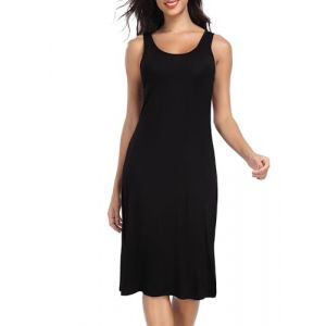 Lovasy Fond de Robe Longue Lingerie Femme en Modal sous Robe avec Bretelles Larges Sexy Chemise de Nuit Antistatique Gainant,A-Noir,M (Lovasy Direct, neuf)