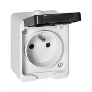 MIRATIC Prise Electrique Murale Simple ou Double Prise Exterieure Etanche avec/sans interrupteur Va et Vient Prise en Saillie Multiprise Exterieur Etanche (prise standard) (Vermann, neuf)
