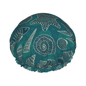 Bonnet de douche imperméable sous-marin motif océan nautique, bonnet de bain élastique pour cheveux, protection de l'environnement, bonnet de bain pour cheveux, double couche imperméable. (MiddleWen, neuf)