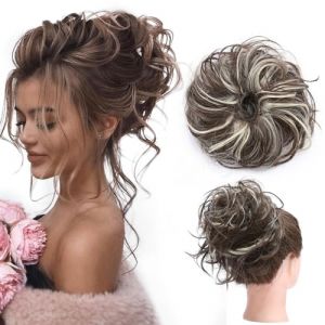 TESS Postiche Chignon Synthetique, Postiche Chignon Cheveux Naturel Chignon Elastique Chignon Postiche Décoiffé Extension Chouchou Chignon, Brun chocolat à blond blond (TESS Official, neuf)