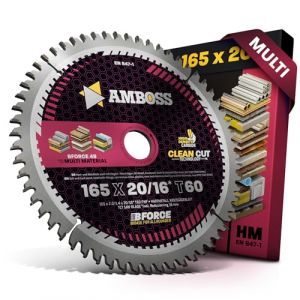 AMBOSS WERKZEUGE&reg; Lame de scie circulaire HM, 165 x 20/16 mm 16 Z60, &agrave; dents plates, avec chanfrein interchangeable, coupe fine multi-usage, bague de r&eacute;duction, pour Makita 5603K, 5603RK, BSS610, (Sawblade King, neuf)