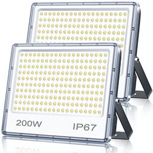TASINUO Projecteur LED Exterieur 200W 2 Pièce, 20000LM Spot LED Extérieur Avec Transformateur, IP67 Imperméable 7000K Blanc Froid Éclairage de Sécurité D'extérieur Pour Terrasse Jardin Stade Usine (JUPAIEU, neuf)