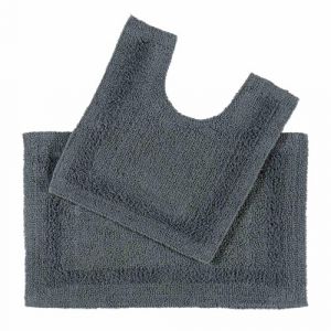 HOMESCAPES Tapis de Bain et Contour WC en Coton, Tapis de Bain Gris, Ensemble Tapis Salle de Bain et WC – Lot de 2 (HOMESCAPES, neuf)