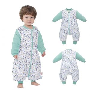 Gigoteuse d'hiver pour b&eacute;b&eacute; avec pieds &agrave; manches longues - Gigoteuse avec manches amovibles - 2,5 tog - Automne et hiver - Pour nourrissons de 1 &agrave; 3 ans - De 70 &agrave; 90 cm - 100 % coton biologique - Vert (LOVINHOME GROUP, neuf)