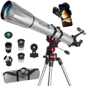 HUGERSTAR T&eacute;lescope Astronomique Adulte Professionnel, 90mm Ouverture 900mm R&eacute;fracteur Portable T&eacute;lescope pour Enfants et D&eacute;butants avec Tr&eacute;pied, Adaptateur T&eacute;l&eacute;phone, Filtre Lunaire Observer la Lune (HUGERSTAR-FR, neuf)