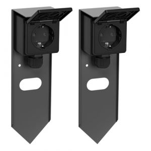 ledscom.de 2 pièces Colonne de Prises de Courant de Jardin PIWI avec Piquet de Terre pour l'extérieur, IP44, 1 Fois, Acier Inoxydable, Anthracite, carré, 24 cm (LEDs Com GmbH, neuf)
