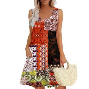 G&eacute;n&eacute;rique Robe Femme Sexy Courte Col U, Robe Fluide Mi Longue sans Manches Robe Fluide D&eacute;grad&eacute; Robe Fleurie Femme Chic Et Elegant Vintage Robe &Eacute;t&eacute; Cintr&eacute;e Ample Robe Boheme Et Ventes Flash S (Transport 10-15 jours TQBHSC, neuf)