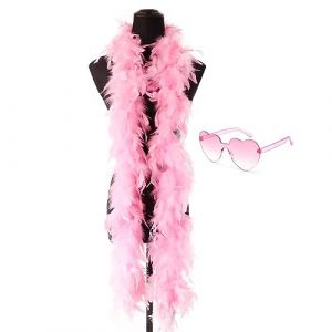 Boas &agrave; plumes color&eacute;es pour f&ecirc;te - 2 m - Avec lunettes de soleil sans cadre - Pour f&ecirc;te, danse, d&eacute;guisement, carnaval, rose, X-Type L--Ensemble de plumes et de lunettes Rose, taille unique (Anjing Mall, neuf)