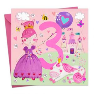 Twizler Carte d'anniversaire 3 ans pour filles &ndash; Princesse &ndash; Carte d'anniversaire 3 ans &ndash; Carte d'anniversaire pour fille &ndash; Carte d'anniversaire pour fille de 3 ans &ndash; Carte d'anniversaire pour (Twizler Greeting Cards, neuf)