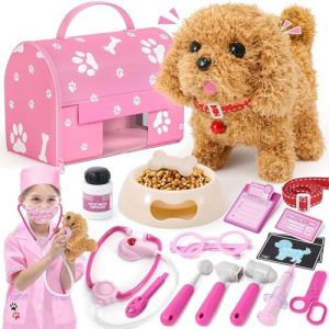 Malette Docteur Enfant Jouet Docteu Set &Eacute;lectrique Peluche Interactif Chien Jouet Qui Marche et Aboie, D&eacute;guisement Docteur, Kit V&eacute;t&eacute;rinaire Jeu de R&ocirc;le Cadeau pour Fille Gar&ccedil;on 3 4 5 6 Ans (vamei, neuf)