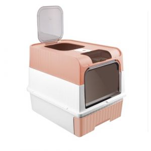 Bac à litière pour Grands Chats, Filtre et Pelle à litière, fermé et Facile à Nettoyer,Maison de Toilette pour Chat Meuble litière Chat bac à litière pour Un Nettoyage Facile- 49 * 37 * 35cm -Rose (Hechheu, neuf)