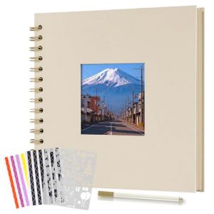 Boic Album Photo Scrapbooking 21x21cm, Fait &agrave; La Main Album Spirale 40 Pages avec Fen&ecirc;tre, Livre D'or pour Voyage Mariage, Cadeaux de No&euml;l Anniversaire (Blanc Laiteux) (Au Honr, neuf)