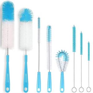 Alink Lot de 8 pinceaux de Nettoyage pour Bouteilles, Bouteilles, Bouteilles d'eau, Bouteilles de bière, Thermos -Bleu (ALINK Home, neuf)