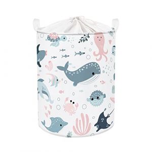 Clastyle 63L Paniere a Linge Sale pour Enfant Animaux Marin Sirène Requins Bulles Panier Rangement Rose Grand pour Fille pour Jouets Vêtements, 40x50 cm (Changtian_Im&Ex, neuf)