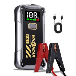 Booster Batterie 4000A Démarreur de Batterie de Voiture Portable (Jusqu'à 9 L Gaz 7,5 L Gazole) 12V Jump Starter avec Écran LCD Pinces Lampe à LED,Pinces Intelligentes pour Voiture Camion Moto SUV (HRCX-EU, neuf)