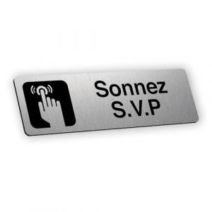 Plaque signalétique gravée autocollante Sonnez S.V.P - alu brossé - format 12x3,7 cm (my-goodprice, neuf)