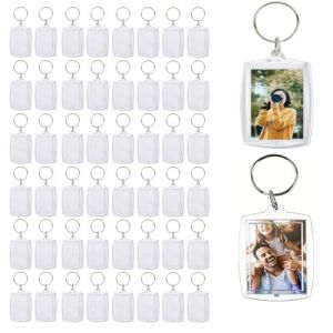 50 PCS porte-clés transparents avec cadre photo, en acrylique, forme rectangulaire, convient pour les cadeaux pour la famille et les amis, Transparent (JHDZSWYXGS, neuf)