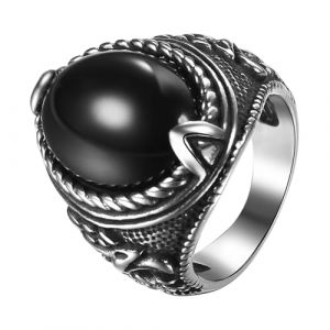 JewelryWe Bague Homme Acier Inoxydable: Bague Chevali&egrave;re avec Obsidienne Elliptique Style Vintage Fantaisie Bague Biker Motard - Cadeau Homme Anniveraire F&ecirc;te des P&egrave;res (JewelryWe Bijoux, neuf)