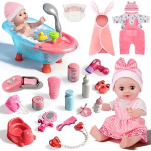 YOOHBERRYS Ensemble de Bain Poupon Jouet, Kit Poupee B&eacute;b&eacute; et Accessoires avec Baignoires Bain Jouet, 2 Tenues, Serviette de Bain et Autres, Poupon Interactif Jeu pour Enfant Filles Gar&ccedil;ons 2 3 4 Ans (Solsquantum Holdings Kft., neuf)