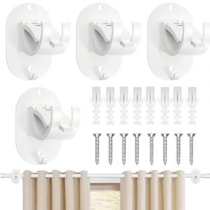 Support Tringle 4 Pi&egrave;ces Rideaux Sans Percage Crochet Blanc Sans Percage Crochet pour Fenetre a Clipser Rideau Adhesif Accroche Tringle Sans Percage pour la Maison,la Salle de Bain (YUZHEKJ, neuf)