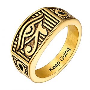 PROSTEEL Bague Chevalière Homme Oeil d'Horus Personnalisé Bague Egyptienne Dorée avec Croix Ankh Taille 72 (Prosteel Jewellery, neuf)