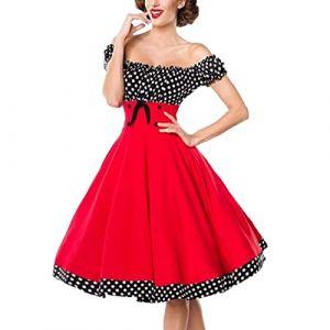 Robe Vintage AnnéEs 50 Pin Up Femme à Pois Vintage Rétro Imprimée à Pois Mi Longue Elégante Style 1950's Audrey Hepburn Robe de Soirée Cocktail sans Manches Rockabilly Année 50 Swing Plissée1 (Anglekie, neuf)