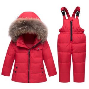 Veste de neige 2 pièces pour bébé garçon et fille, doudoune à capuche avec combinaison de ski, tenue chaude pour l'extérieur, rouge, 3-4 ans (DYGISOK, neuf)