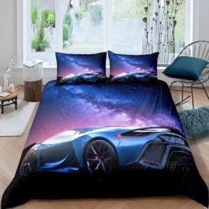 Galaxy Voiture Housse de Couette Bleu Racing lit d'enfant ensemble garçon fille adolescent Univers Star Roadster Parure de Lit sports extrêmes thème Design Housse de Couette 220x240cm décoratif (Bofanshangmao, neuf)