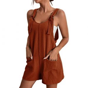 Combishort Salopette Femme Ete Fluide Chic Sexy Mode Casual Combinaison Femmes Été sans Manches Coton Vintage Jumpsuit avec Poche Pantalon Combinaisons et Combishorts (goodups, neuf)