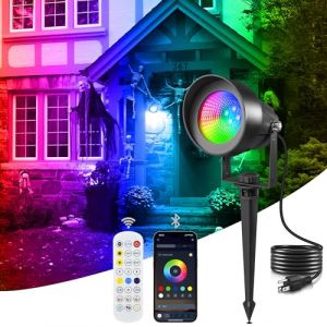 T-SUN &Eacute;clairage de Jardin LED RGB avec Application Bluetooth et T&eacute;l&eacute;commande, &Eacute;tanche IP65 RGB Spot LED Ext&eacute;rieur avec 1.5M Plug 16M Couleur 44 Mode Dynamique Lampe pour Jardin, Cour, Halloween, No&euml;l (T-SUNLED, neuf)