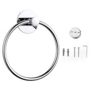 Porte Serviette, Acier Inoxydable Anneau Porte-Serviette, Porte-Serviettes Mural en Acier Inoxydable de 16 cm, idéal pour Salle de Bains, Cuisine, Chambre, etc.(Argent) (BRAVIKERLY, neuf)
