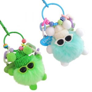 IEBTAWN 2 Pièces Porte Clef Pompon, Personnalisé Porte-Clés En Peluche Doux Et Doux Porte Clef Voiture Femme Porte Clés Universel Pour Femmes Filles Clé De Voiture Accessoire, Décorations De Sac À Dos (WANG HE DE DIAN, neuf)