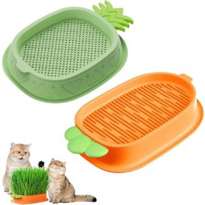 Xusxes 2 Pi&egrave;ce Plateau pour Herbe &agrave; Chat, Herbe &agrave; Chat Bo&icirc;te, Bac Herbe &agrave; Chat, Herbe &agrave; Chat Bo&icirc;te en Plastique, pour La Culture en Int&eacute;rieur Et en Ext&eacute;rieur (Rote Karotten, gr&uuml;ne Ananas) (Wdytrn, neuf)