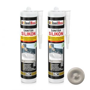 Isolbau Lot de 2 cartouches de silicone sanitaire - 300 ml - Gris sable - Mastic en silicone hautement élastique pour joints et joints - Résistant à la moisissure et imperméable (isolbau, neuf)