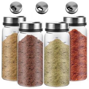 APACALI 4 Pièces Pot Epices Verre 200ml, Bocaux à Épices Borosilicaté, Pot pour Epices Cuisine Vide Avec Couvercle Rotatifs, Pot de Rangement pour lespour cuisine, barbecue en plein air (APACALI, neuf)