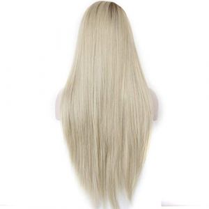 Perruque de cheveux mode blonde blonde sans glueless dentelle longue coiffure synthétique naturel naturel pour femmes or 1pc de perruque droite longue mode avant perruques beauté (qiancongbafanglai, neuf)
