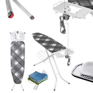 KADAX Planche à Repasser pour Centrale Vapeur, Table à Repasser Pliable avec Prise de Courant, Housse en Coton et Hauteur Réglable (120 x 38 cm, Gris) (KADAX, neuf)