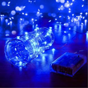 Ariceleo Guirlandes Lumineuses LED 5m - 1 Paquet, Bleu, 50 LEDs, Fonctionnement &agrave; Piles avec Minuteur et Mode Scintillement, Id&eacute;al pour No&euml;l et F&ecirc;tes (MRSEUP, neuf)