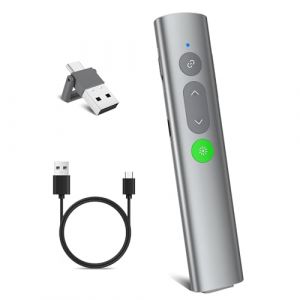 Presentation Cliqueur [Aluminium + 2 en 1 USB-C + Rechargeable] Telecommande Ordinateur Powerpoint, Telecommande Powerpoint sans Fil, PPT Présentateur avec (M YY, neuf)