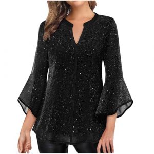 Femme Blouse à Paillettes Col Croisé en V Cache-Cœur Pailletté à Manches 3/4 à Taille Plissée Haut à Sequins Chic et Élégant Haut a Paillette Femme Soiree Disco Chemisier Tenue de Fete Pas Cher (⭐⭐⭐⭐⭐AEGJEGVD⭐⭐⭐⭐⭐, neuf)
