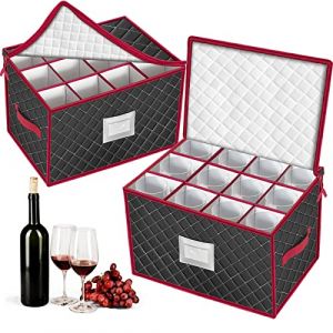 VERONLY Bac Rangement Verre a Pied, Lot de 2 Carton Demenagement Verre Peut Contenir 24 Verres &agrave; Vin, Boite Rangement Verre a Pied Fen&ecirc;Tre &eacute;Tiquet&eacute;E, Adapt&eacute; Aux Cuisine, Cave &agrave; Vin, Car（Noir/Rouge） (verostorage, neuf)