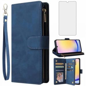 Asuwish Coque pour Samsung Galaxy A25 5G/A24 4G/M34 /F34 Portefeuille avec Verre Tremp&eacute; et Porte Carte Chaine PU Cuir &agrave; Clapet &Eacute;tui Housse Support A 25 2024 24A LTE T&eacute;l&eacute;phone Case Femme Homme Bleu (Asuwish Official Store, neuf)