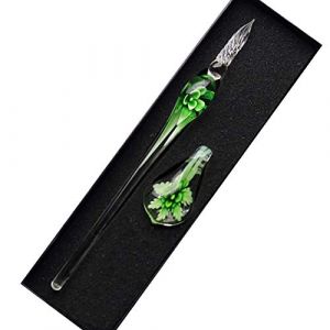 SIPLIV fait à la main en verre de cristal intarsia plume stylo stylo plume calligraphie vintage signatures stylo avec un porte-stylo pour cadeau de noël anniversaire, vert (SIPLIV, neuf)