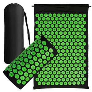 Generise Tapis d'acupression et oreiller pour homme et femme – Soulagement des douleurs dorsales, cervicales et musculaires – Comprend un sac de voyage avec sangle réglable (noir avec pointes vertes) (GLOBAL COSMETICS, neuf)